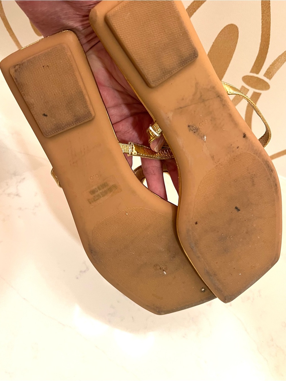 Gold Metallic Square-Toe Slide Sandals - Picture 6 of 6